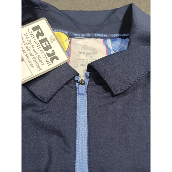 RBX Women's 1/4 Zip Front Short Polo W/ Printed Stripe At Sleeves Large NWT Blue - Picture 12 of 16
